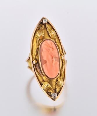 A Victorian Style Coral Cameo Ring b5a91