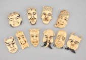 Ten Carved Ivory Miniature Mask Netsukes