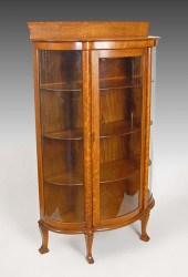 TRIPLE BOW FRONT OAK CHINA CABINET:
