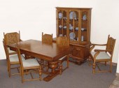 BELGIAN OAK CARVED DINING TABLE, CHAIRS,