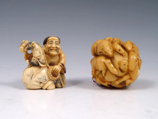 CARVED SIGNED IVORY NETSUKES Two b8d1e