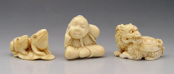 3 PIECE FIGURAL CARVED IVORY NETSUKES: