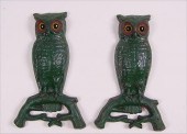 PAIR 1887 OWL ANDIRONS WITH GLASS EYES: