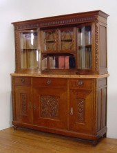 VICTORIAN MARBLE TOP OAK CHINA CABINET