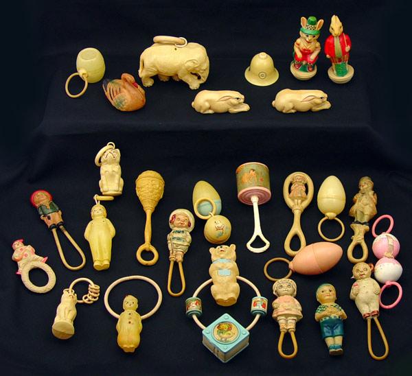 COLLECTION OF CELLULOID BABY RATTLES b9776