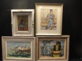 4 Assorted Signed Paintings. One oil