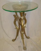 Gilt Metal and Glass Claw Foot End Table.