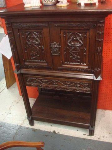 Carved Oak Tudor Style Cabinet bdabd