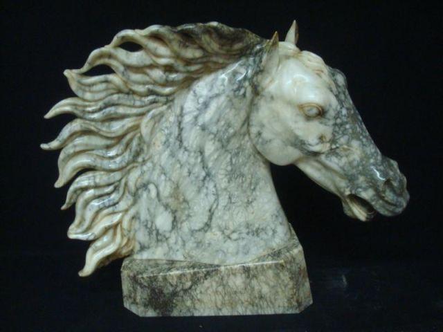 Marble Sculpture of a Horse Head on Base.