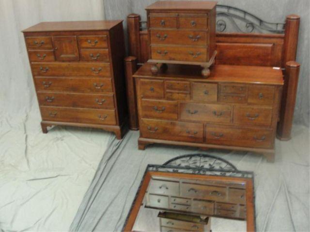 Cherry Bedroom Set. Bed, high chest, low