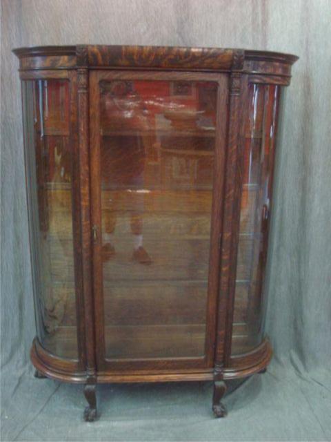 Victorian Oak Curved Glass China Cabinet.