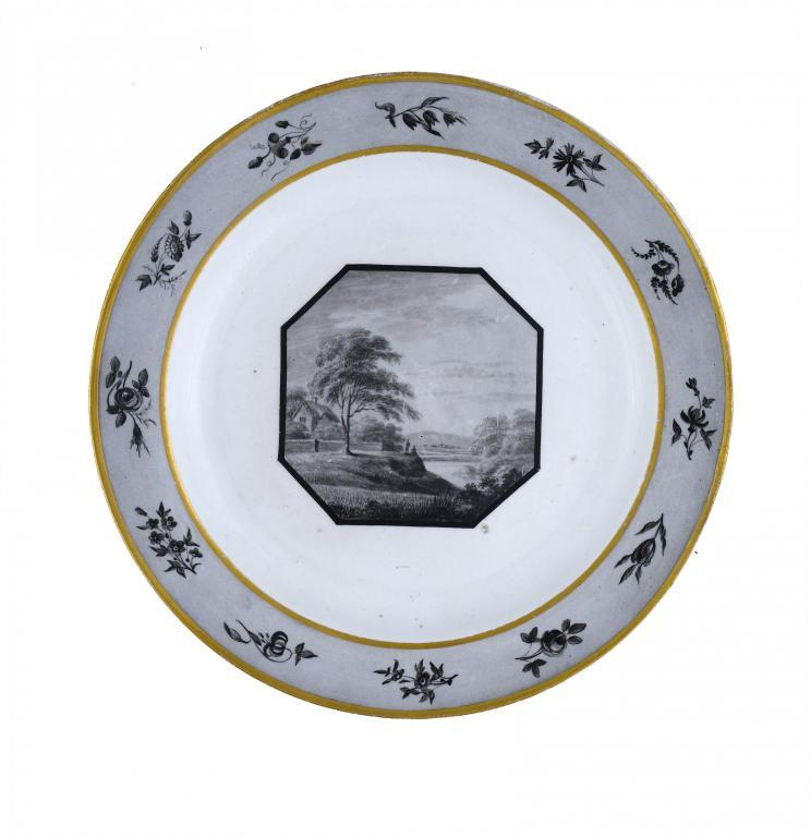 A DERBY PLATE painted en grisaille 1093ff