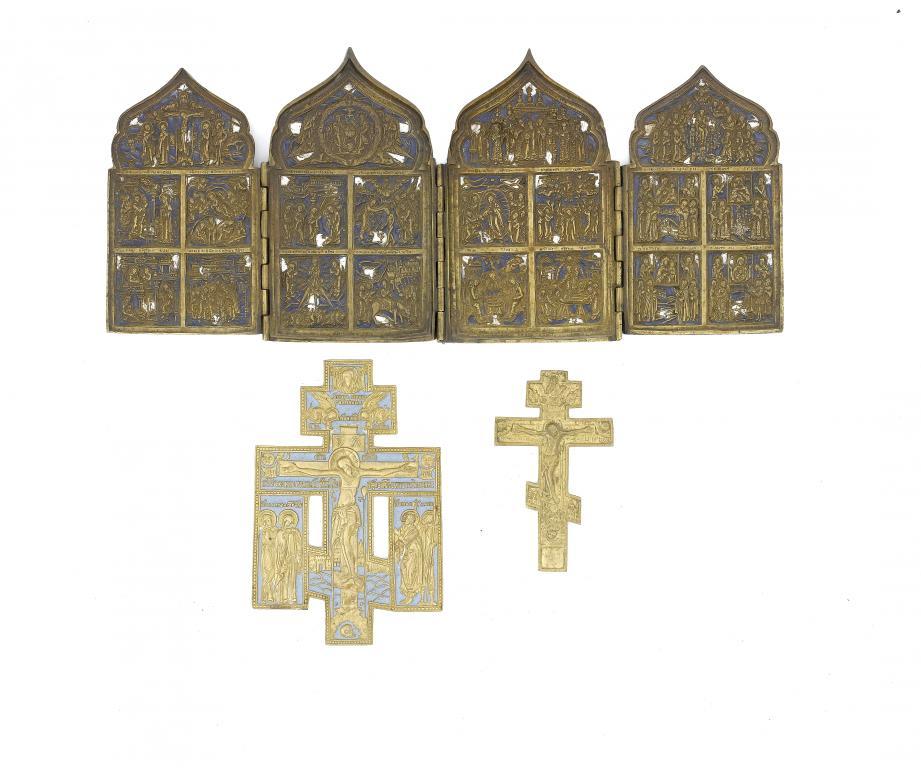 THREE RUSSIAN BRASS ICONS
comprising