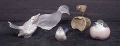 Three porcelain and one glass birds 109d09