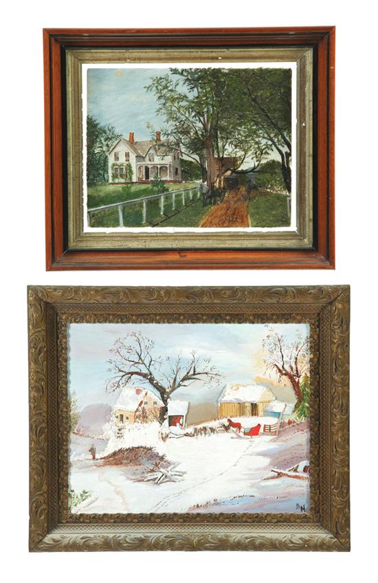 TWO PAINTINGS Oil on glass unsigned 10b1e7