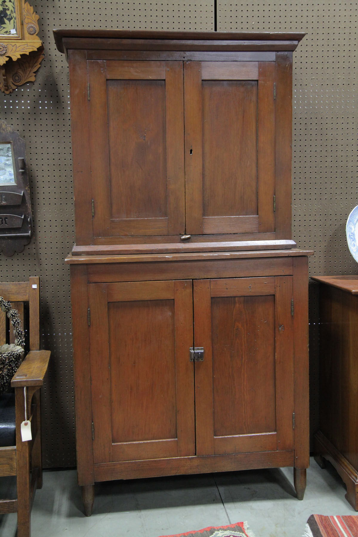 TWO PIECE STEPBACK CUPBOARD.  American  mid