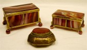 Two hinged lid agate boxes with metal