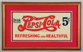 Embossed Tin Pepsi-Cola Sign. 
Circa