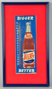 Tin Pepsi-Cola Thermometer. 
Circa