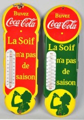 Lot of 2: Porcelain Coca-Cola Thermometers.