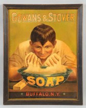 Paper Gowans & Stover Soap Sign. 
Framed