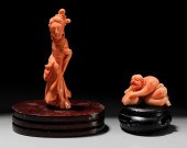 Two Coral Figures Chinese, Guanyin,