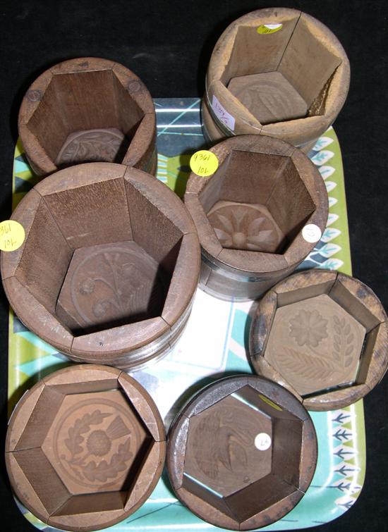 Seven hexagonal wooden butter presses 10cbc3