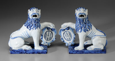 Pair Delft Lions With Shields Dutch  110ffe