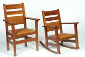 TWO MATCHING ARTS & CRAFTS CHAIRS: ARMCHAIR
