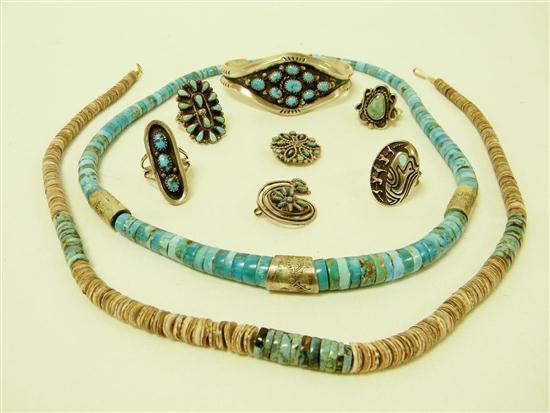 JEWELRY: hand-wrought silver and turquoise