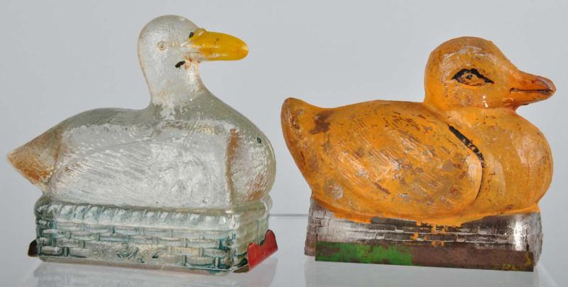 Lot of 2 Glass Duck Candy Containers  112ea8