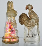 Lot of 2: Glass Rabbit & Rooster Candy