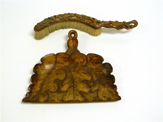Carved crumb brush and tray  oak leaf and