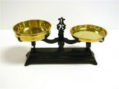 Balance scale  19th C.  two brass pans