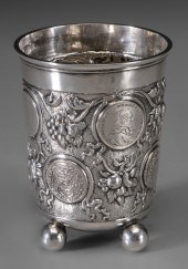 German Silver Beaker repousse floral 113d07