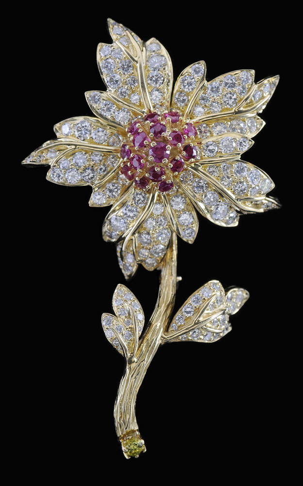 Diamond and Ruby Floral Brooch 113d40