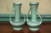 PAIR ART POTTERY VASES. Double handled
