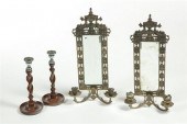 PAIR OF CANDLESTICKS AND WALL SCONCES.