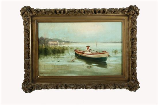 YOUNG GIRL IN ROW BOAT SIGNED G  115d75