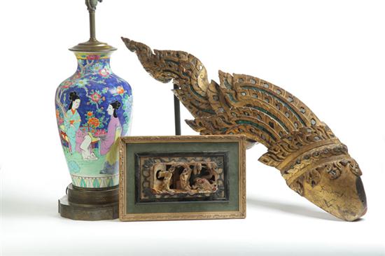 ASIAN CARVINGS AND PORCELAIN LAMP  115e85