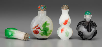 Four Chinese snuff bottles, all Peking glass: