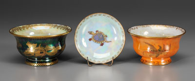 Three pieces Wedgwood lustre: bowl, mottled