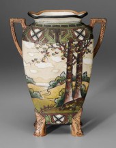 Hand-painted Nippon scenic vase, flattened