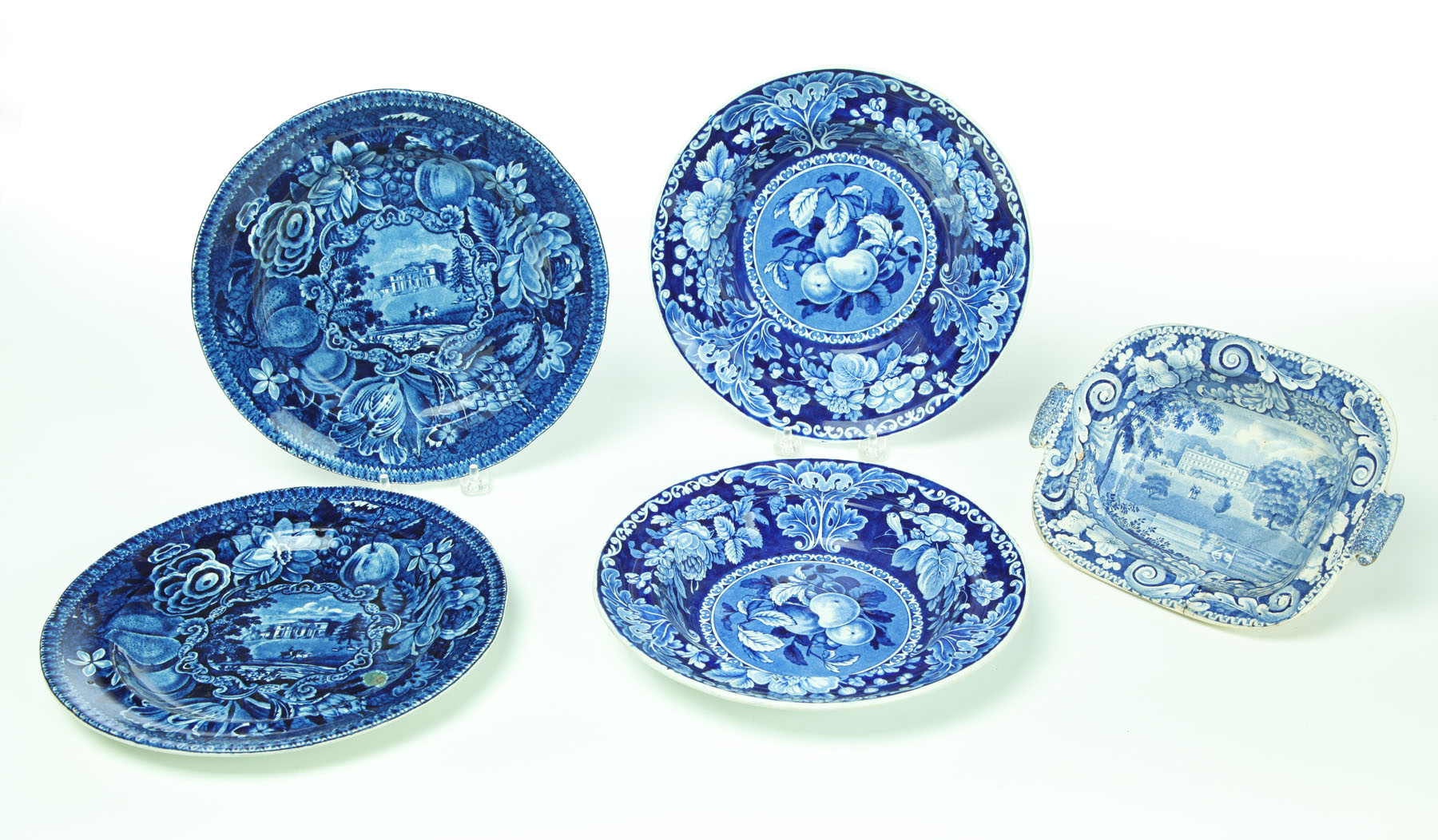 FIVE PIECES OF HISTORIC BLUE STAFFORDSHIRE  116f8c