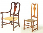 TWO QUEEN ANNE CHAIRS.  New England