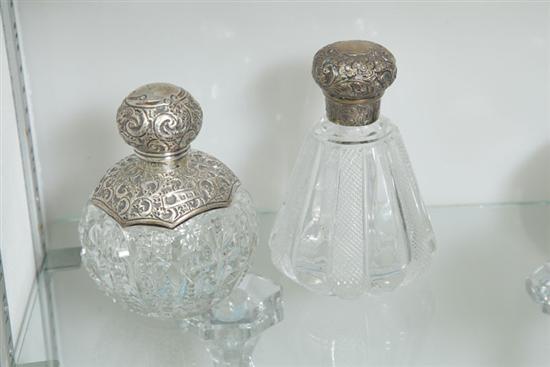 TWO GLASS AND SILVER PERFUME BOTTLES  1172eb