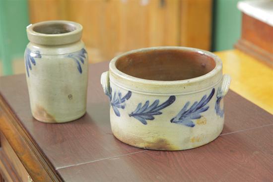 TWO STONEWARE CROCKS WITH COBALT 117306