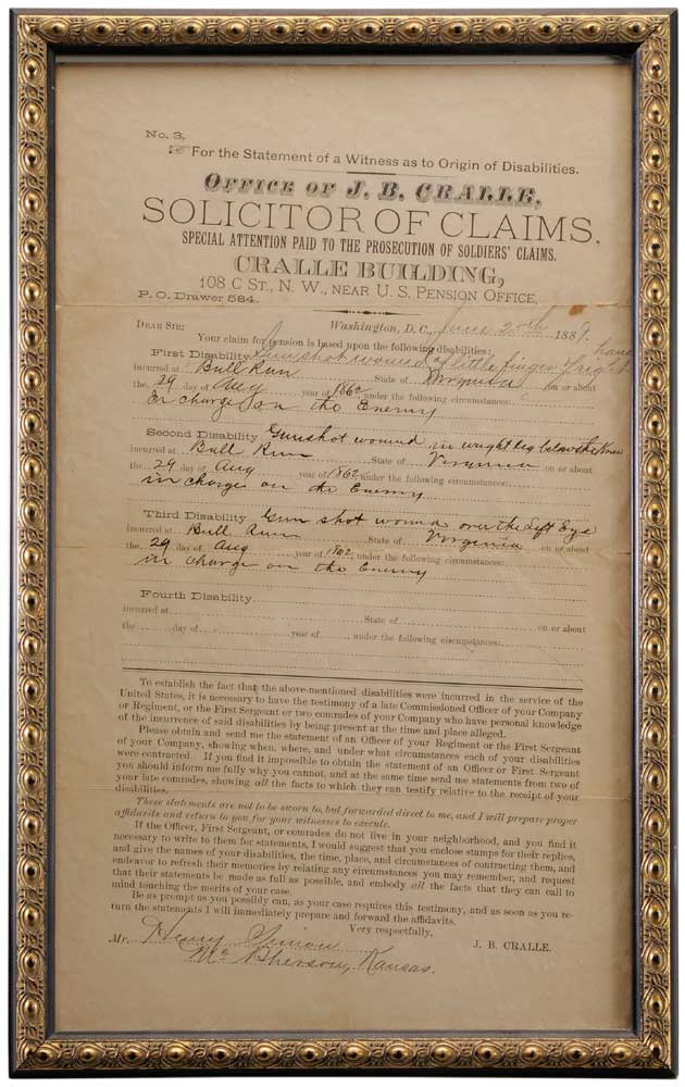 Civil War Claim Document American,