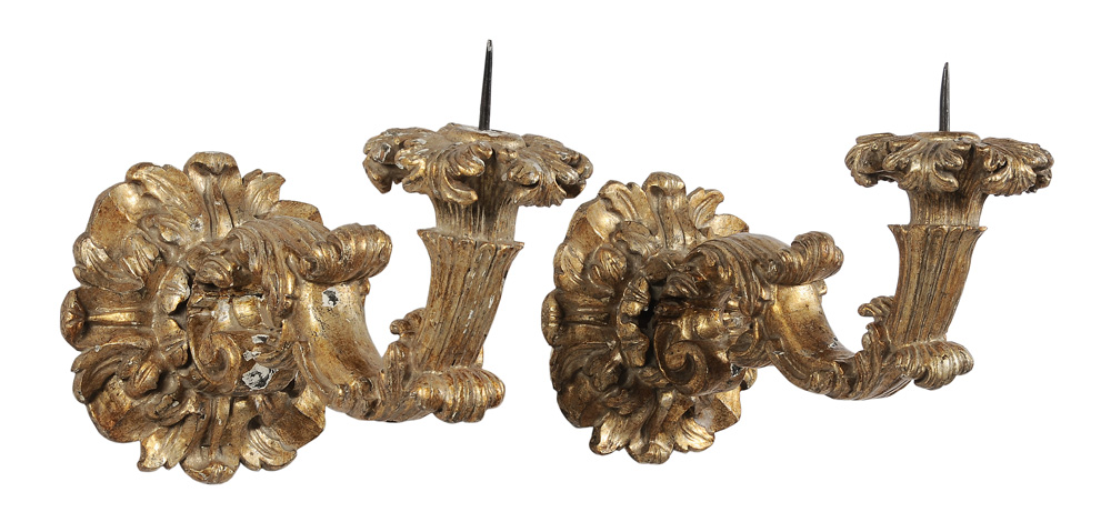 Fine Pair Baroque Carved and Gilt Wood Sconces