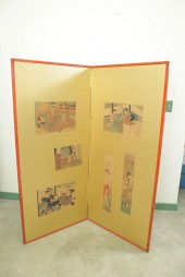TWO PANEL ORIENTAL SCREEN. Gold paper